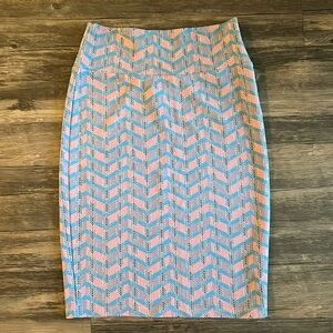 NWOT Lularoe Cassie Pencil Skirt in Pink & Blue Arrow Print Size S